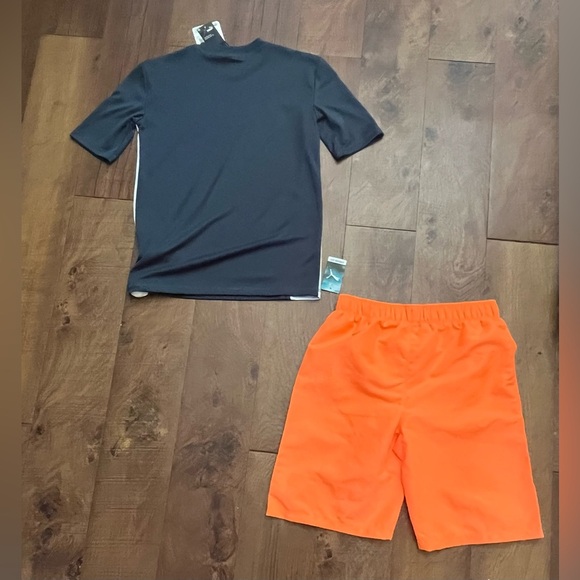 NWT puma boys 2 piece swim set rash guard trunks Sz large 14-16 orange blue - Picture 7 of 10